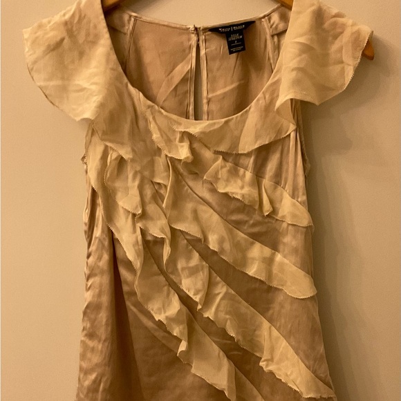 White House Black Market Champagne Silk Stretch Blouse - Picture 5 of 8